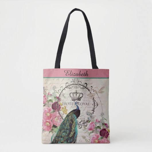 Personalisierter Pfau und Frühlingsblumen Tosack Tasche (Vorderseite)
