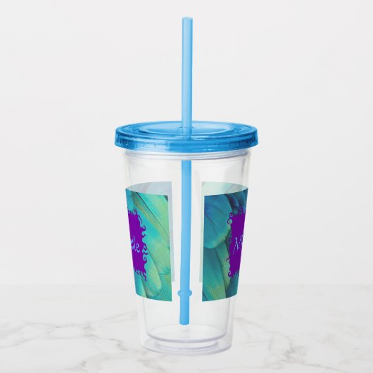 Personalisierter Pfauenfedercup mit Lid & Strahl Acryltrinkbecher (Rechts)