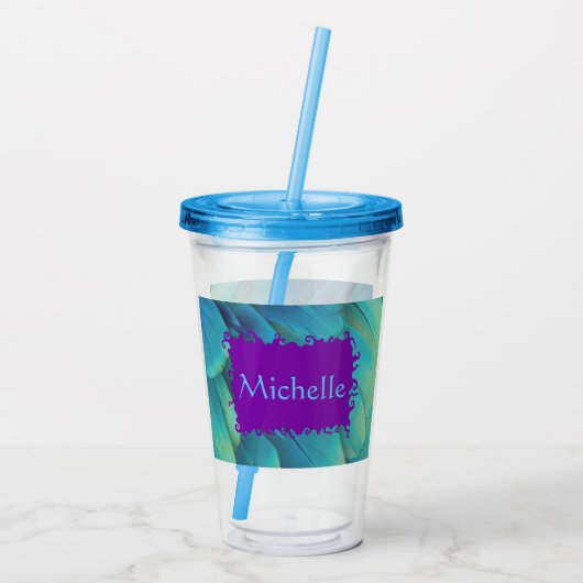 Personalisierter Pfauenfedercup mit Lid & Strahl Acryltrinkbecher (Rückseite)