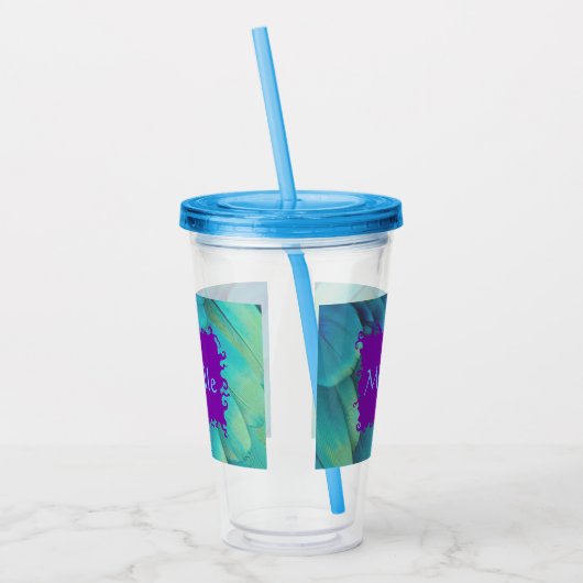 Personalisierter Pfauenfedercup mit Lid & Strahl Acryltrinkbecher (Links)