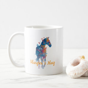Personalisierter Pferde-Blumen-Schmetterlings-Bech Kaffeetasse