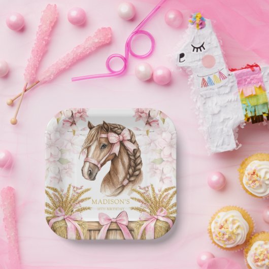Personalisierter Pferde-Papierteller – Rosenrot Pappteller (Party)