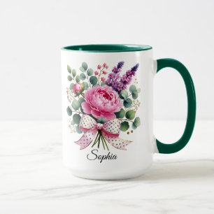 Personalisierter Pfingstrosen-Blumen-Namensbecher  Tasse