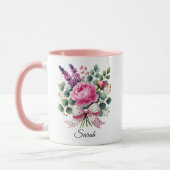 Personalisierter Pfingstrosen-Blumen-Namensbecher- Tasse (Links)