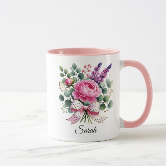 Personalisierter Pfingstrosen-Blumen-Namensbecher- Tasse (Rechts)