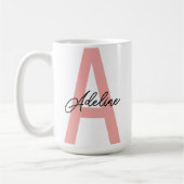 Personalisierter Pfirsich-Monogramm-Tassengeschirr Kaffeetasse (Links)