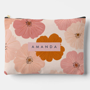 Personalisierter Pfirsich- und rosa Blumenprint Zubehörtasche