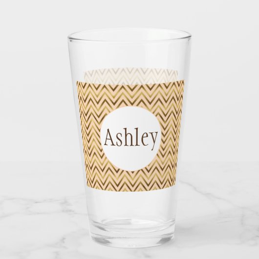 Personalisierter Pfirsich und Zickzack Streifen Glas (Rückseite)