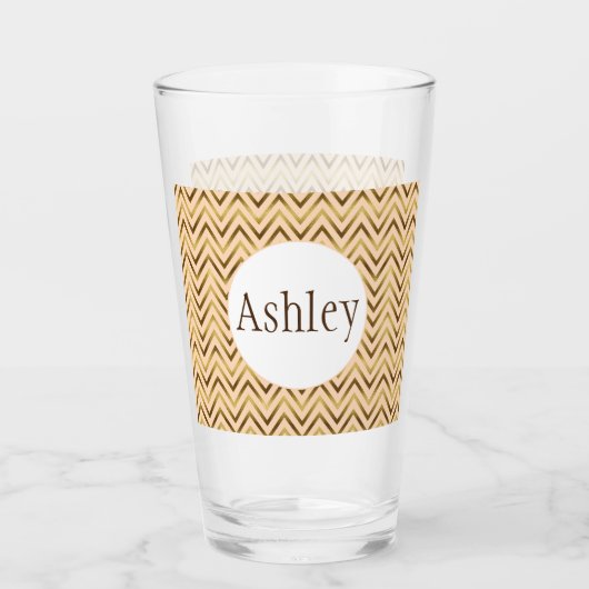 Personalisierter Pfirsich und Zickzack Streifen Glas (Vorderseite)