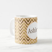 Personalisierter Pfirsich und Zickzack Streifen Kaffeetasse (Vorderseite Links)