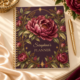 Personalisierter Pflaumen-Pfingstrosen-Gold-Botani Planer