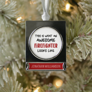 Personalisierter Phantastischer Feuerwehrmann Feue Banner-Ornament Silber