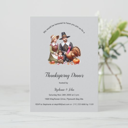 Personalisierter Pilgrim Vathers Erntedank Einladung (Stehend Vorderseite)