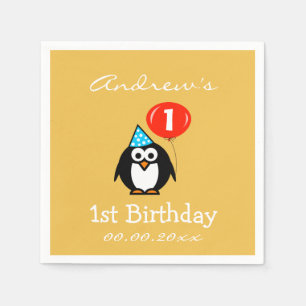 Personalisierter Pinguin 1. Geburtstag Party Servi Serviette