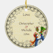 Personalisierter Pinguin Couple Mistletoe Weihnach Keramikornament (Hinten)