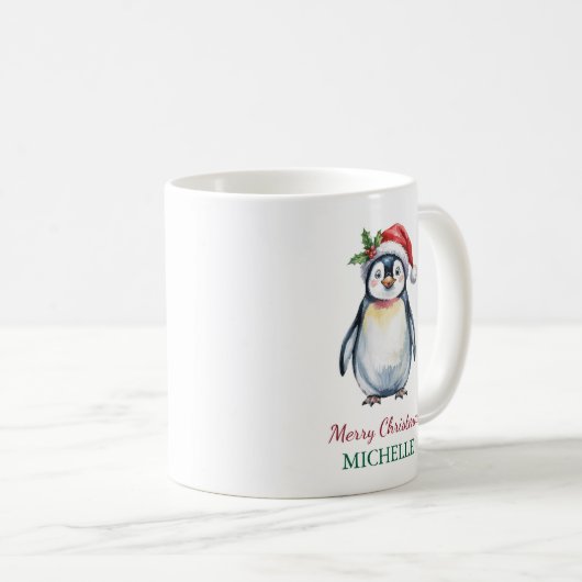 Personalisierter Pinguin in der Weihnachtsmannmütz Kaffeetasse (VorderseiteRechts)