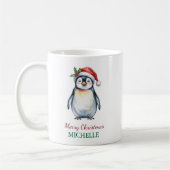 Personalisierter Pinguin in der Weihnachtsmannmütz Kaffeetasse (Links)