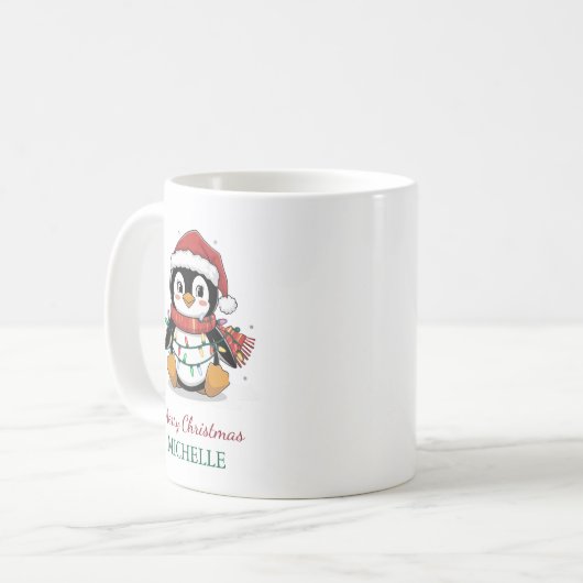 Personalisierter Pinguin in der Weihnachtsmannmütz Kaffeetasse (Vorderseite Links)