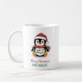 Personalisierter Pinguin in der Weihnachtsmannmütz Kaffeetasse (Links)
