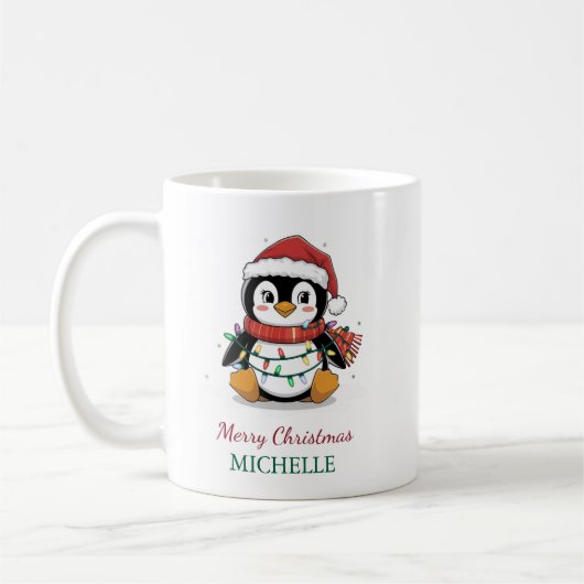 Personalisierter Pinguin in der Weihnachtsmannmütz Kaffeetasse (Links)