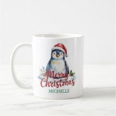 Personalisierter Pinguin in der Weihnachtsmannmütz Kaffeetasse (Links)