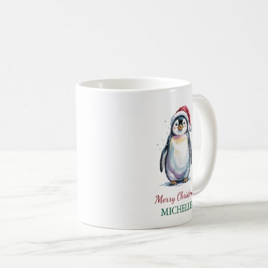 Personalisierter Pinguin in der Weihnachtsmannmütz Kaffeetasse (VorderseiteRechts)