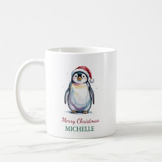 Personalisierter Pinguin in der Weihnachtsmannmütz Kaffeetasse (Links)