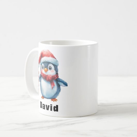Personalisierter Pinguin mit Candy Cane Individuel Kaffeetasse (Vorderseite Links)