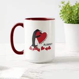 Personalisierter Pinguin und Roter Herzkaffee Tasse