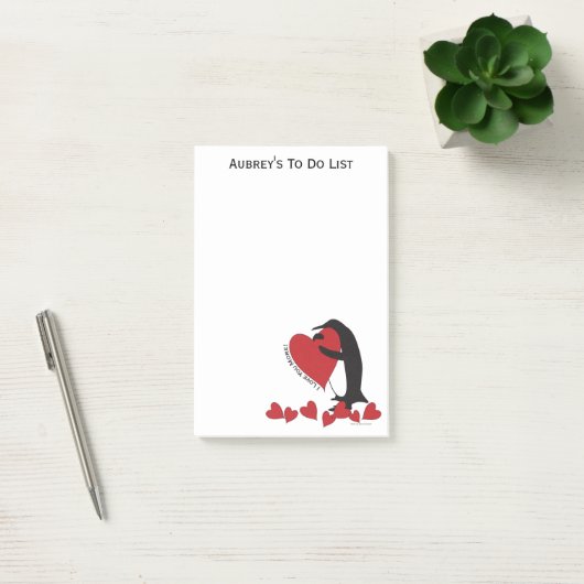 Personalisierter Pinguin und Rotes Herz Post-it Klebezettel (Büro)