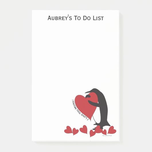 Personalisierter Pinguin und Rotes Herz Post-it Klebezettel (Vorderseite)