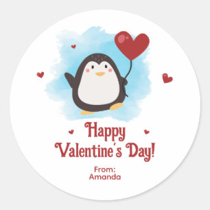 Personalisierter Pinguin Valentinstag Runder Aufkleber