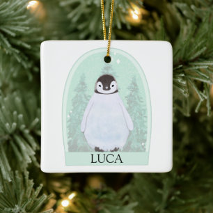 Personalisierter Pinguin Watercolor Weihnachtsschm Keramikornament