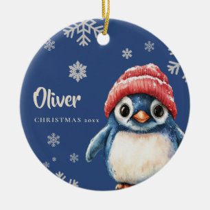 Personalisierter Pinguin Weihnachten Schneeflocken Keramik Ornament