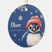 Personalisierter Pinguin Weihnachten Schneeflocken Keramik Ornament (Links)