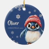 Personalisierter Pinguin Weihnachten Schneeflocken Keramik Ornament (Hinten)
