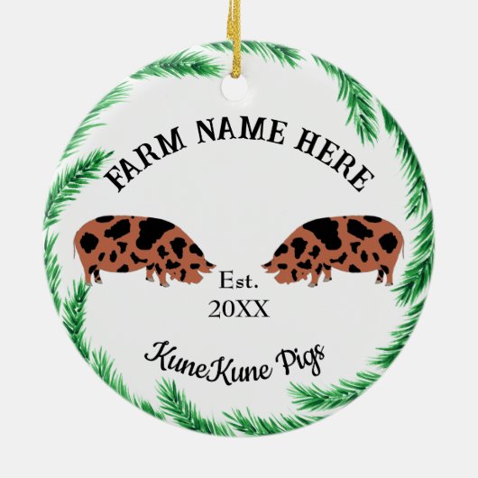 Personalisierter Pinienwald KuneKune Keramik Ornament (Hinten)