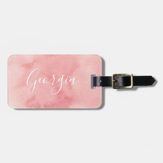 Personalisierter Pink-Aquarell-Tag Gepäckanhänger (Vorderseite horizontal)