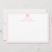 Personalisierter Pink Bow Stripe Baby Girl Station Dankeskarte (Vorderseite)