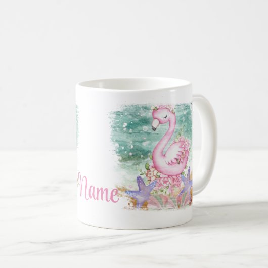 Personalisierter Pink Flamingo Design Coffee Tasse (VorderseiteRechts)
