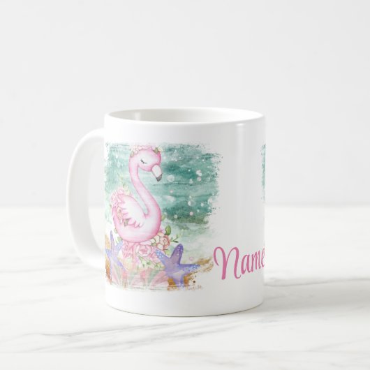 Personalisierter Pink Flamingo Design Coffee Tasse (Vorderseite Links)