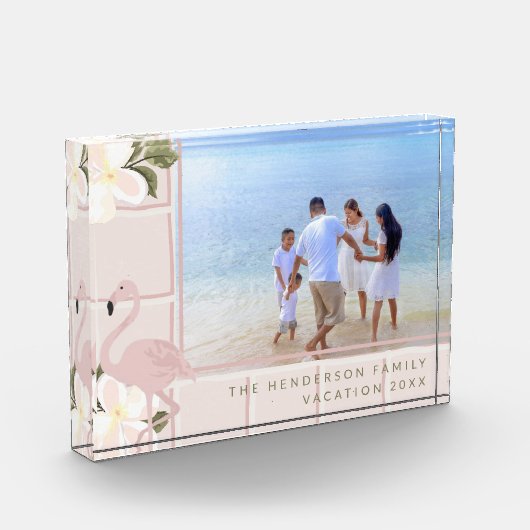 Personalisierter Pink Flamingo Familienurlaub Fotoblock (Links)