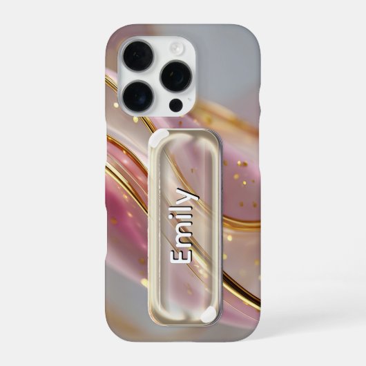 Personalisierter Pink Gold Glas UI Button Name iPhone Hülle (Rückseite)
