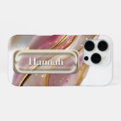 Personalisierter Pink-Gold-Glas-UI-Button-Name iPhone Hülle (Rückseite (Horizontal))
