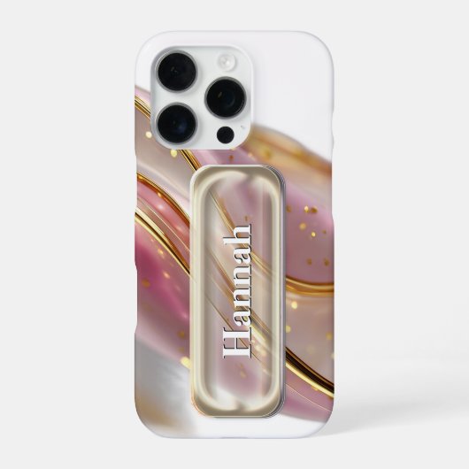 Personalisierter Pink-Gold-Glas-UI-Button-Name iPhone Hülle (Rückseite)