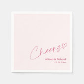Personalisierter Pink Heart Cheers Wedding Napkins Serviette (Vorderseite)