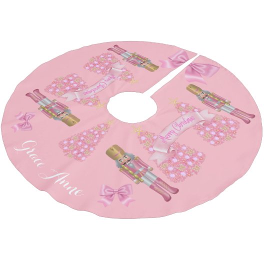 Personalisierter Pink Nutcracker Weihnachtsbaumroc Polyester Weihnachtsbaumdecke (Schrägansicht)