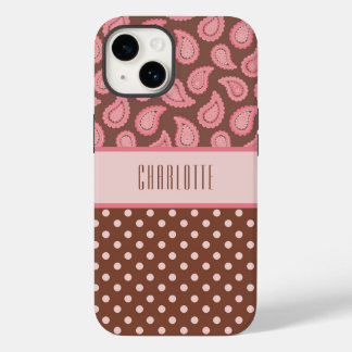 Personalisierter Pink Paisley & Polka Dots Handy C Case-Mate iPhone 14 Hülle