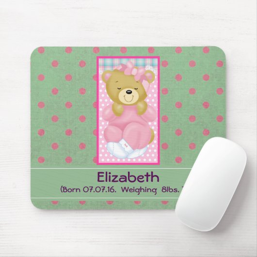 Personalisierter Pink Teddy Bear Baby Keepake Mousepad (Mit Mouse)