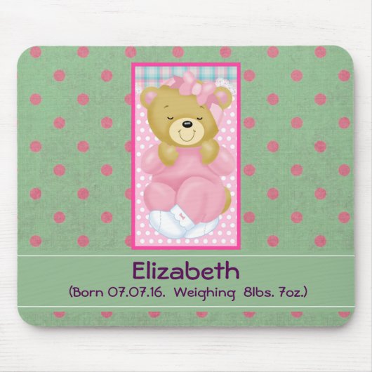 Personalisierter Pink Teddy Bear Baby Keepake Mousepad (Vorne)